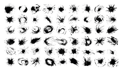 Comic speed effect. Black color smash explosion and blast, detonation impact swirl curved traces, arcade game monochrome animation assets isolated vector on white background