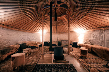 Traditional Interior of a Mongolian Yurt