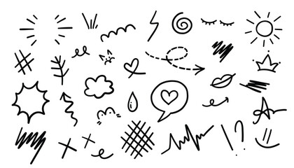 Set of hand drawn doodle sketch elements. Vector illustration.