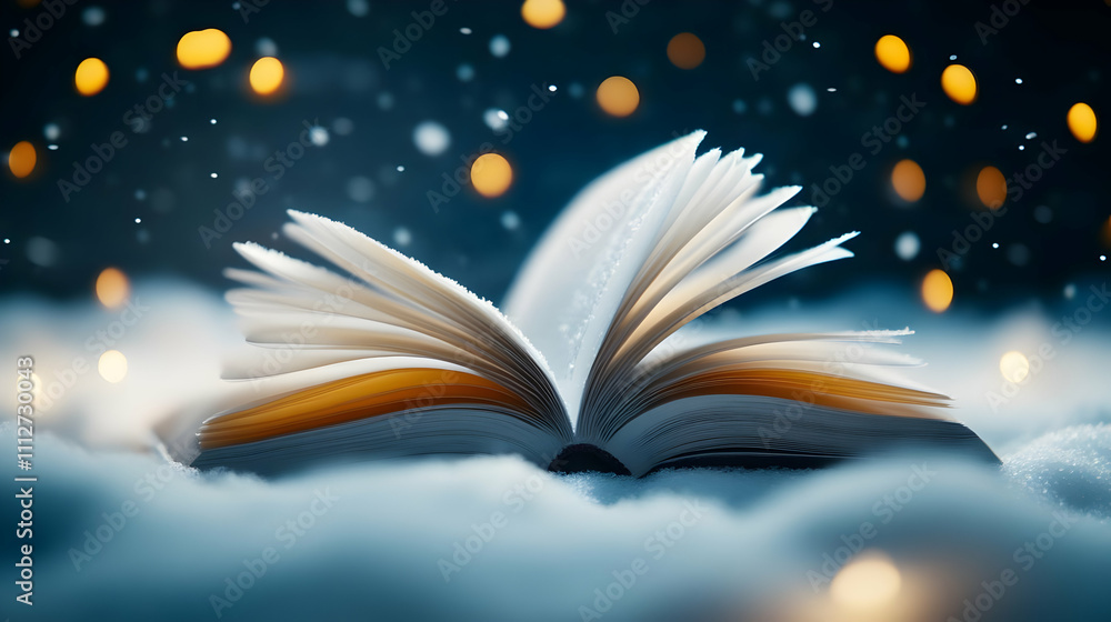 Aufkleber an open book surrounded by soft clouds and light.