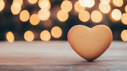 Heart Shaped Christmas Gingerbread Cookie with Festive Bokeh Lights in Warm Holiday Atmosphere for Seasonal Celebration and Culinary Delight Stock Photo