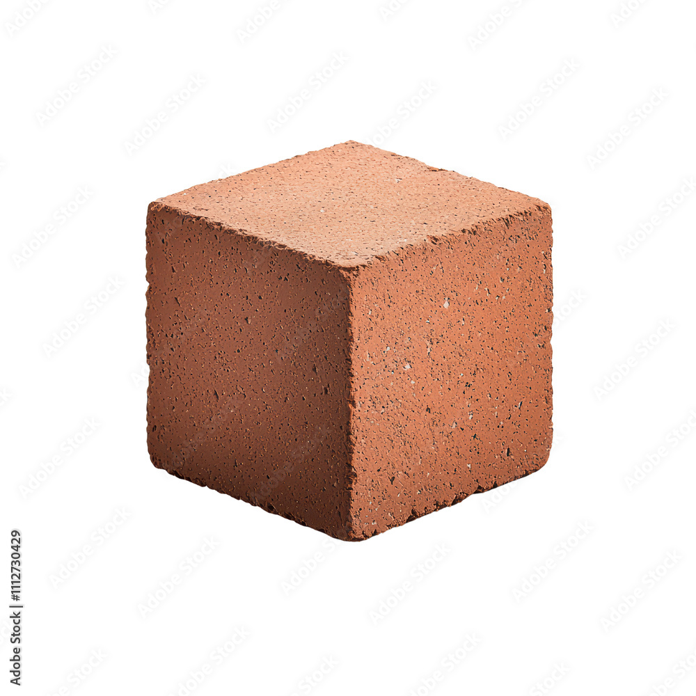 Poster textured red brick cube with rough surface, ideal for construction or design projects. its solid for