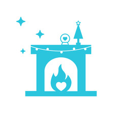 Fireplace icon. The Spirit of Christmas. Isolated on white background. Blue icon set.