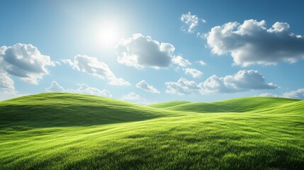 Obraz premium Rolling Green Hills Under a Blue Sky with White Clouds