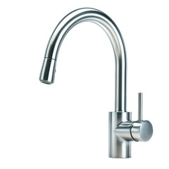 Sleek stainless steel kitchen faucet with modern design and pull down sprayer. Ideal for contemporary kitchens and home renovations. isolated on transparent background