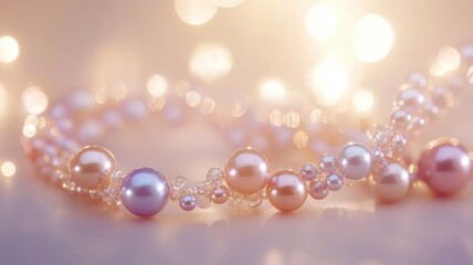 Elegant pearl necklace with various sized pearls glowing softly under warm lights