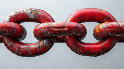Closeup of a Rusted Red Industrial Chain Link.  A Detailed View of the Metal Chain's Texture and Structure.  Perfect for Industrial Design or Manufacturing Inspiration.