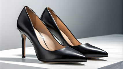 Fototapeta premium A pair of elegant black leather high heels with a glossy yet refined finish