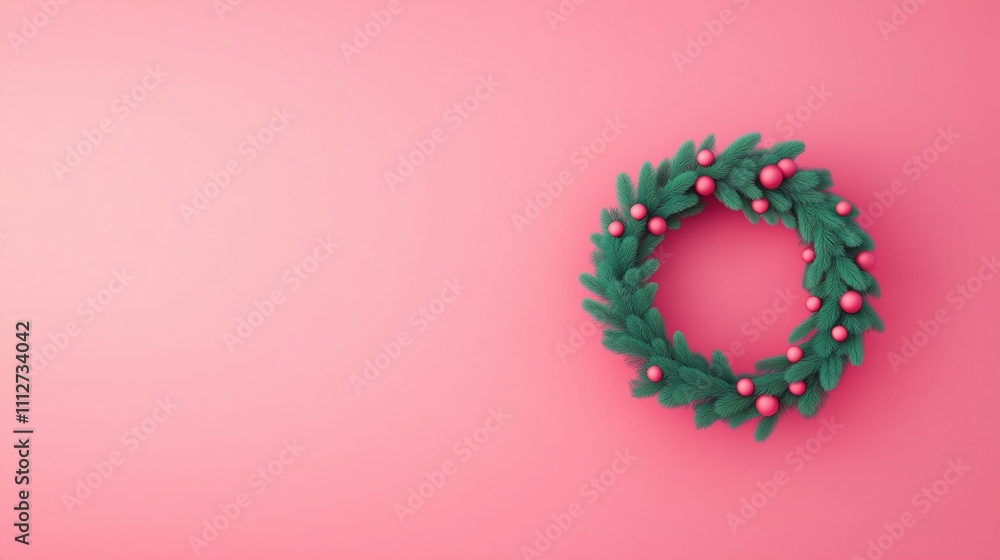 Poster neumorphic christmas ui with festive evergreen wreath and soft embedded buttons for modern holiday d