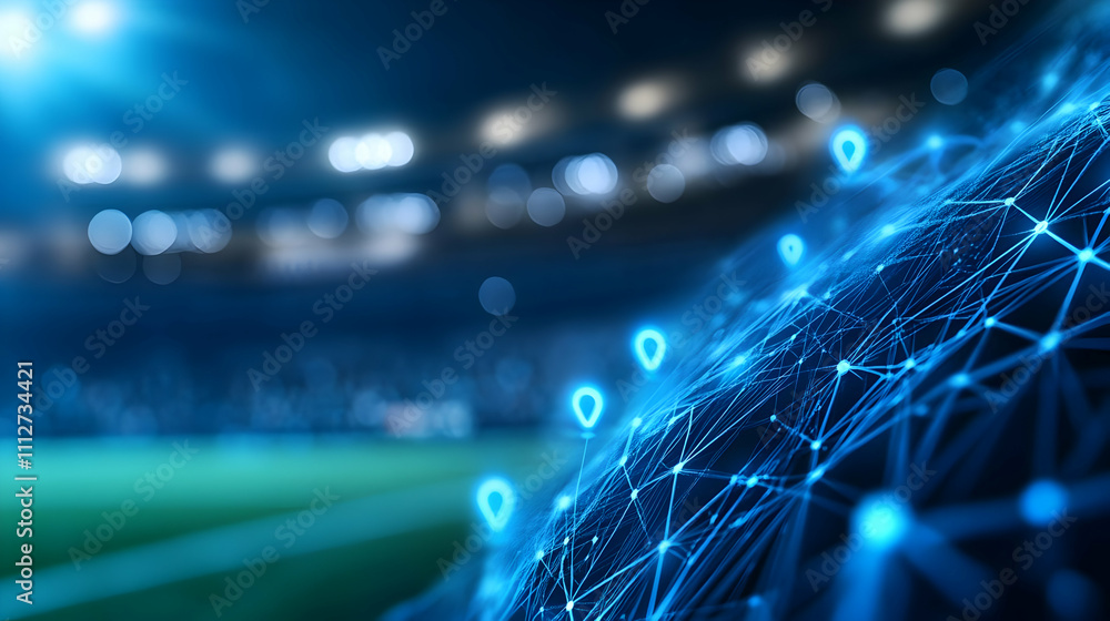 Poster digital network with connected nodes illuminated.