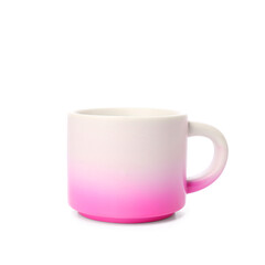 Pink ceramic cup on white background