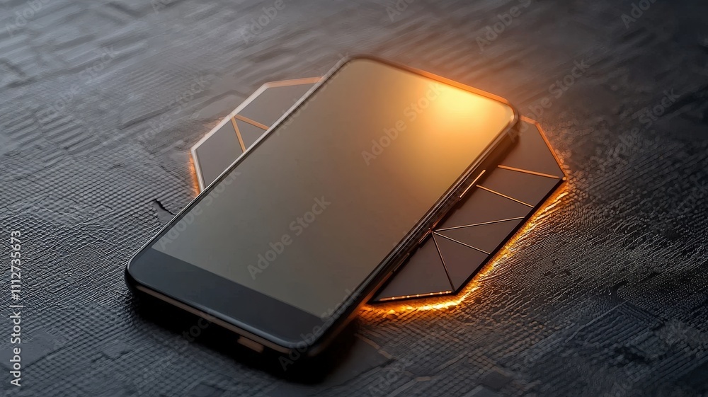 Aufkleber mobile payment security platform concept. a modern smartphone rests on a textured surface, illuminat
