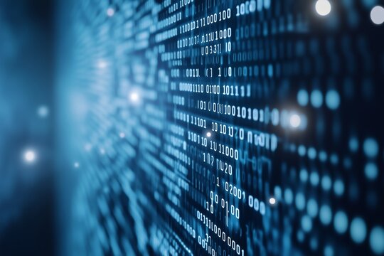 White digital grid with binary code numbers backdrop - Powered by Adobe