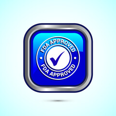 FDA approved icon, Food and Drug administration icon label, Blue Color Square Button Design
