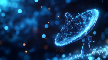 Futuristic satellite dish with neon lights.
