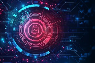 Secure digital concept with lock symbol composed of lines and triangles connected in a network