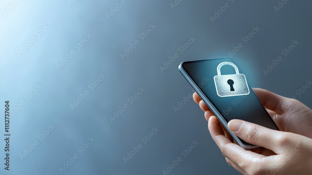 Aufkleber mobile payment security platform concept. a person holding a smartphone displaying a digital lock sy