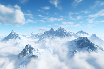 Obraz premium Majestic White Clouds Drift Above Snow-Kissed Mountain Peaks Creating a Scene of Timeless Natural Splendor