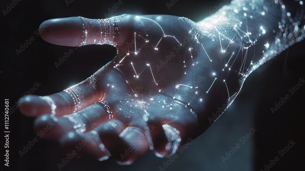 Aufkleber ai, machine learning, hands of robot and human touch. on big data network connection of brain ai, da
