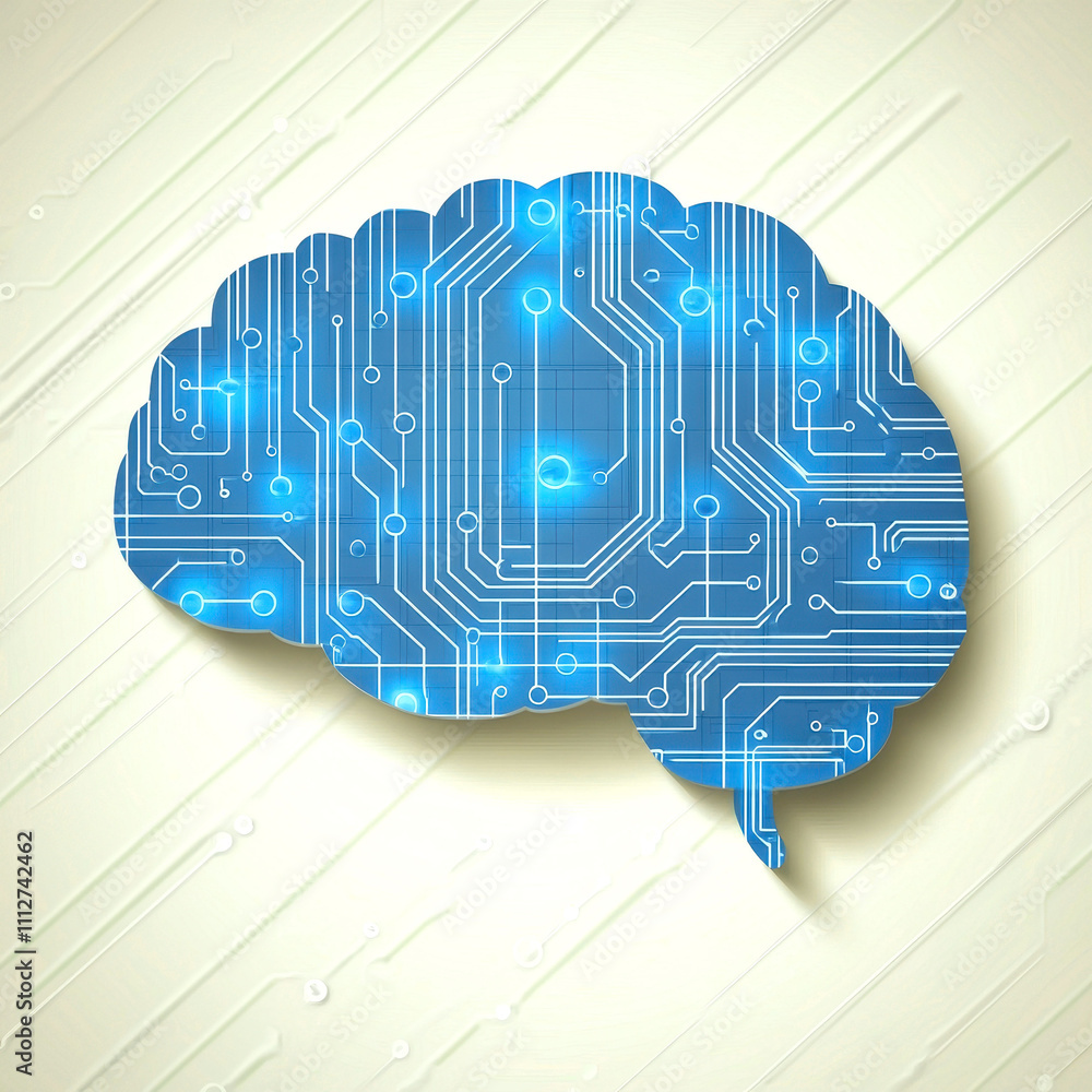 Poster a conceptual image of a brain made of circuitry, symbolizing artificial intelligence and modern tech