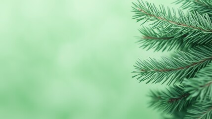 Obraz premium Lush Green Fir Tree Branches in Soft Focus Winter Background Highlighting Nature's Tranquility and Serenity with Vibrant Evergreen Details Perfect for Seasonal and Holiday Design Concepts
