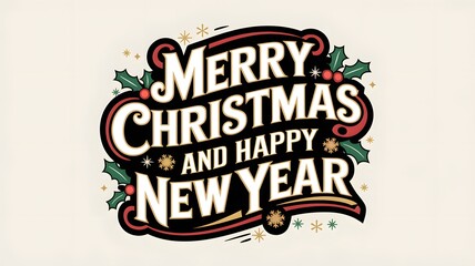 Merry Christmas and Happy New Year - Elegant Holiday Lettering for Greeting Cards