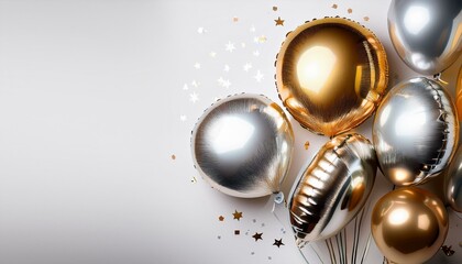 Gold and silver balloons isolated on a white background with room for text