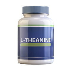 Supplement bottle with L-Theanine label on transparent background.
