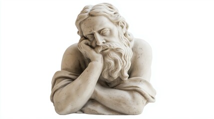 Obraz premium Classical marble sculpture of a pensive bearded man with a serene expression and intricate details.