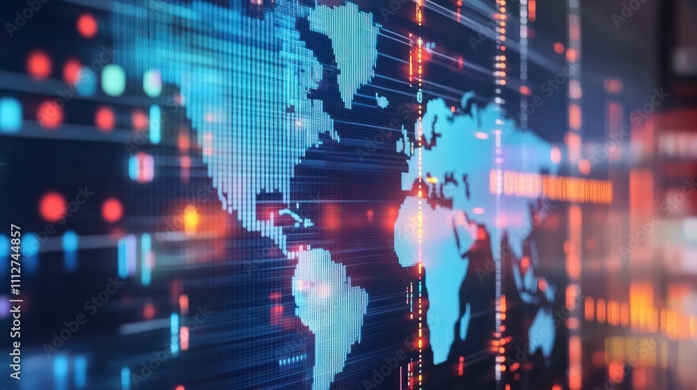 Poster digital world map - global data monitoring background