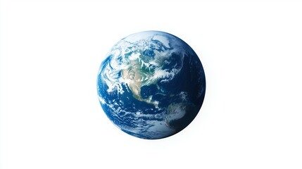 Fototapeta premium Detailed view of planet Earth against a stark white background, emphasizing global beauty and environmental importance.