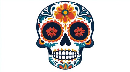 Vibrant sugar skull adorned with colorful floral patterns celebrating Day of the Dead.