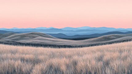 Fototapeta premium A View of Serene Hills with a Field of Tall Grass in the Foreground
