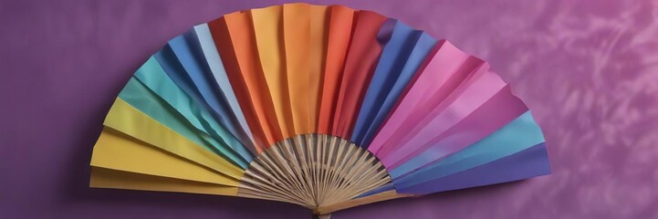 Fan with layered colored papers creating a gradient effect, layered paper fan, home decor, artistic fan