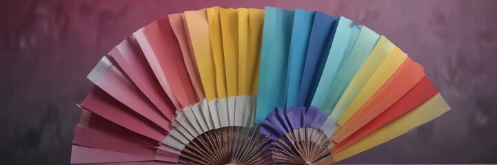 Fan with layered colored papers creating a gradient effect, fan decoration, layered paper fan