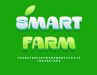 Vector modern concept Smart Farm. Creative White Font. Stylish Alphabet Letters and Numbers set