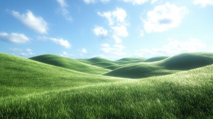 Obraz premium Rolling Green Hills Under a Blue Sky with Fluffy White Clouds