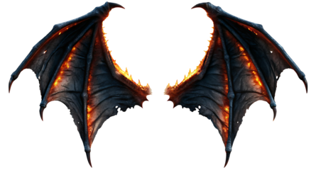 photorealistic burning demon wings on a white  background.AI GENERATED