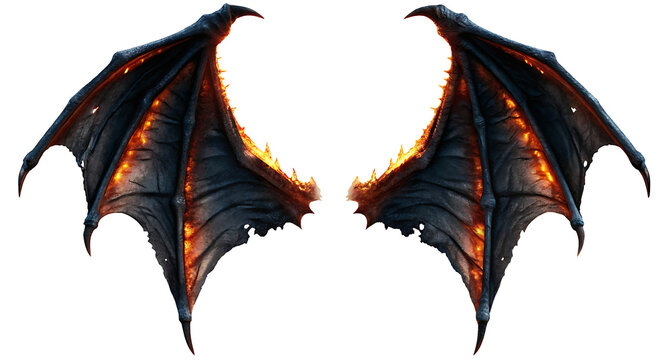 photorealistic burning demon wings on a white  background.AI GENERATED