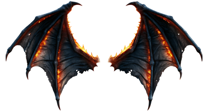 photorealistic burning demon wings on a white background.AI GENERATED - Powered by Adobe