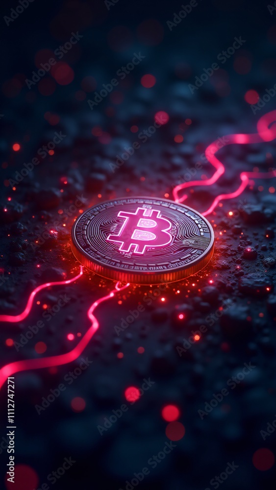 Poster a glowing cryptocurrency coin surrounded by blockchain chains, representing the security and decentr