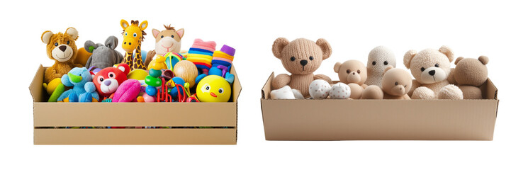 Fototapeta premium Set of cardboard box full of toys , isolated on transparent background.