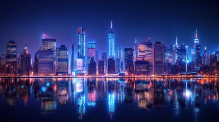 Obraz premium New York cityscape, IOT with glowing icons and business technology