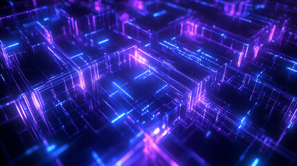 Glowing blue and purple tech background with network connections