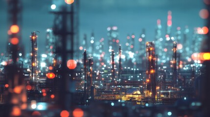 Smart industry concept with blurred city lights at night