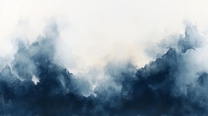 Serene Blue Mountain Landscape: Abstract Watercolor Painting