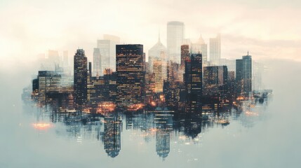 Fototapeta premium Technology Internet of things wireless communication iot concept networking. Modern city skyline double exposure mixed media.