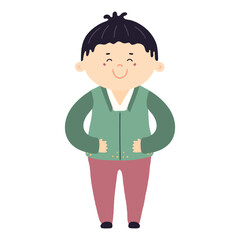 Cute boy in traditional Korean clothes hanbok character, isolated. Hand drawn cartoon vector illustration. Flat style design. New Year Seollal, Chuseok holiday card, poster, banner element