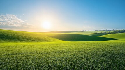 Obraz premium Rolling Green Hills Under a Blue Sky and Bright Sun