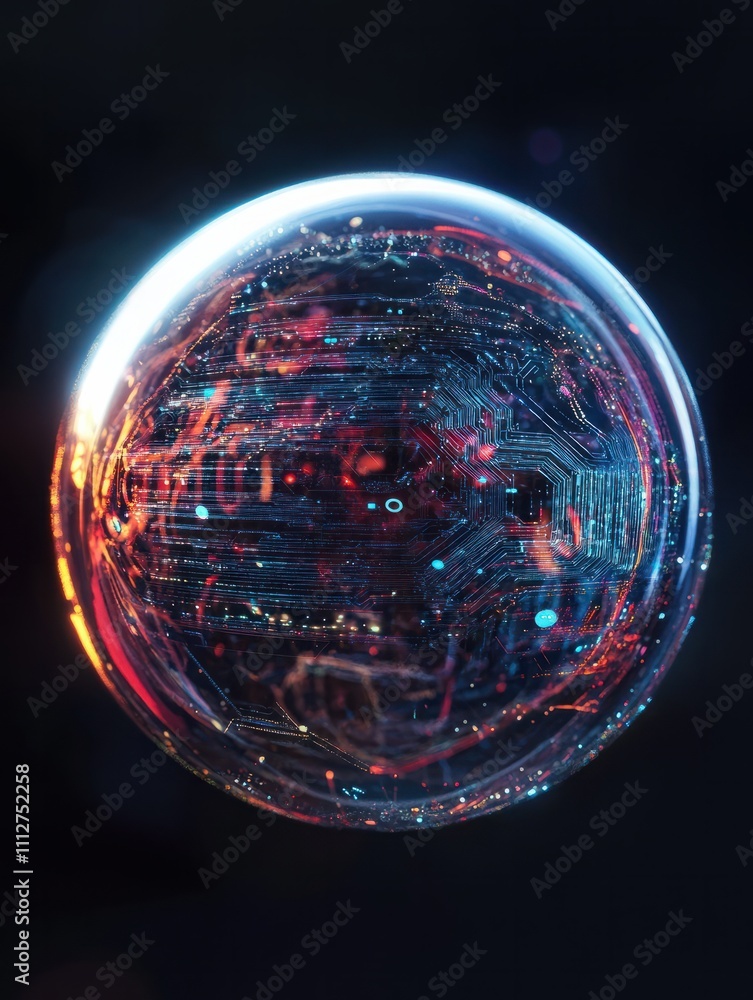 Poster abstract ai globe on dark background. artificial intelligence and metaverse concept. 3d rendering